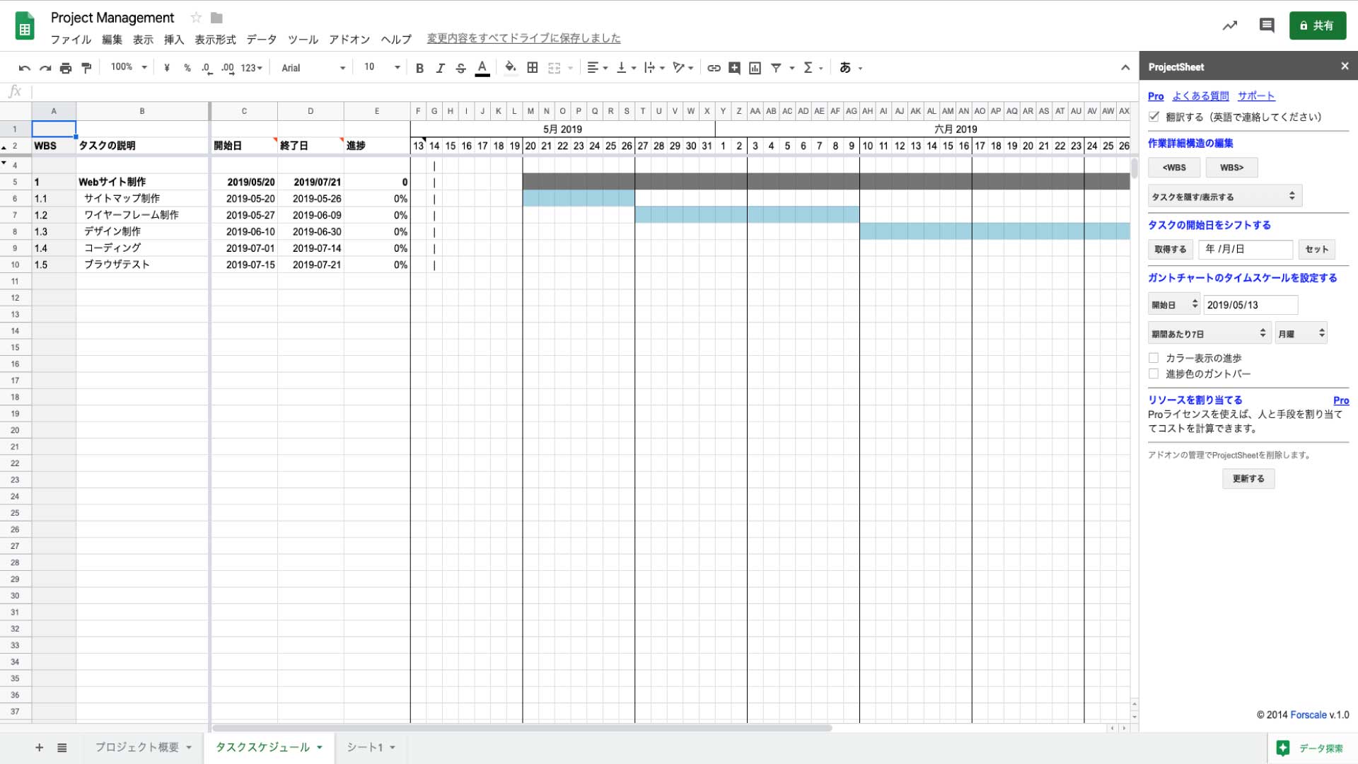 Googleスプレッドシートをガントチャート化するアドオン Projectsheet Planning の使い方 Webマガジン 株式会社296 川崎のホームページ制作会社